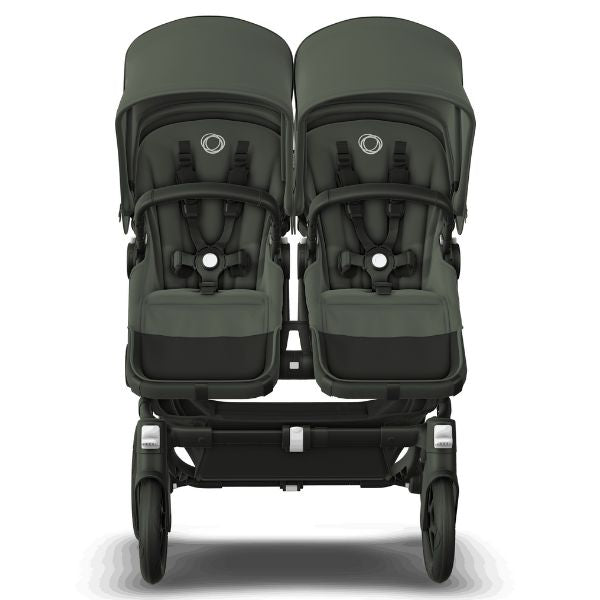 Bugaboo Donkey 5 Twin Stroller Black/Forest Green-Forest Green TRAVEL SYSTEM (includes 2 Bugaboo Turtle car seats with base & adaptors)
