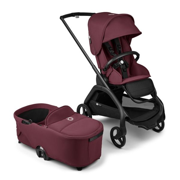 Bugaboo Dragonfly Complete Pram BLACK / DARK CHERRY-DARK CHERRY + Bassinet