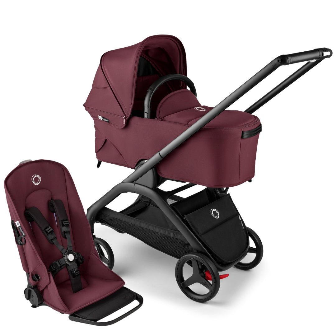 Bugaboo Dragonfly Complete Pram BLACK / DARK CHERRY-DARK CHERRY + Bassinet