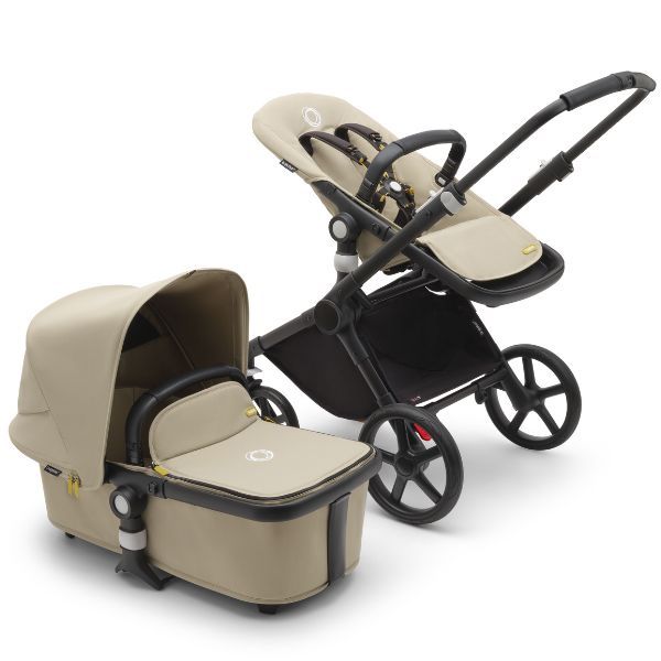 Bugaboo Fox Cub Complete Pram Black/Desert Beige-Desert Beige with Bugaboo Cup Holder and Dual Seat Liner