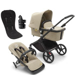 Bugaboo Fox Cub Complete Pram Black/Desert Beige-Desert Beige with Bugaboo Cup Holder and Dual Seat Liner