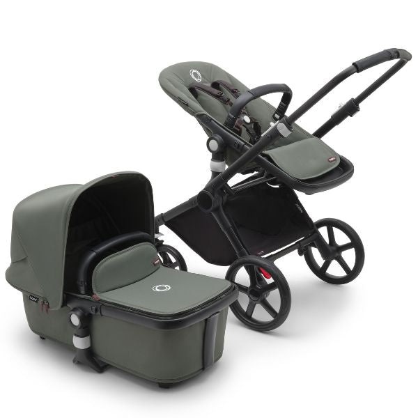 Bugaboo Fox Cub Complete Pram Black/Forest Green-Forest Green TRAVEL SYSTEM (includes Bugaboo Turtle car seat with base & adaptors)