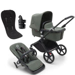 Bugaboo Fox Cub Complete Pram Black/Forest Green-Forest Green with Bugaboo Cup Holder and Dual Seat Liner