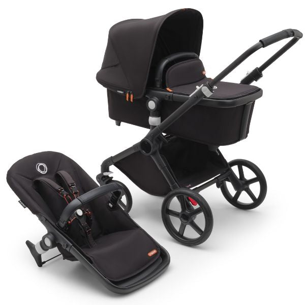 Bugaboo Fox Cub Complete Pram Black/Midnight Black-Midnight Black with Bugaboo Cup Holder and Dual Seat Liner