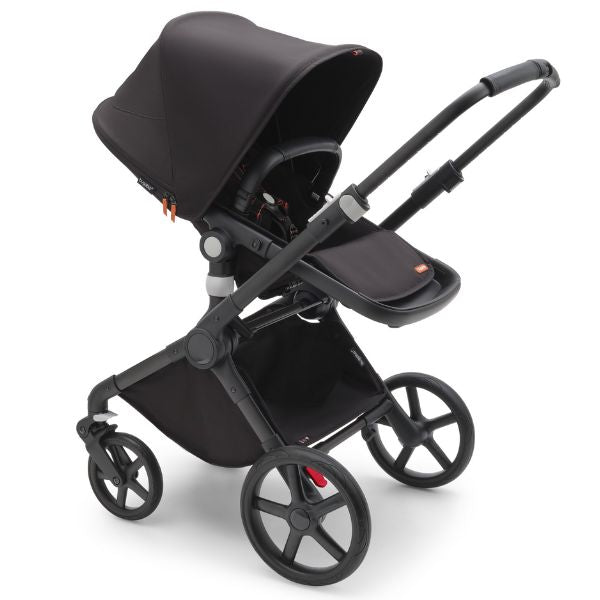 Bugaboo Fox Cub Complete Pram Black/Midnight Black-Midnight Black TRAVEL SYSTEM (includes Bugaboo Turtle car seat with base & adaptors)