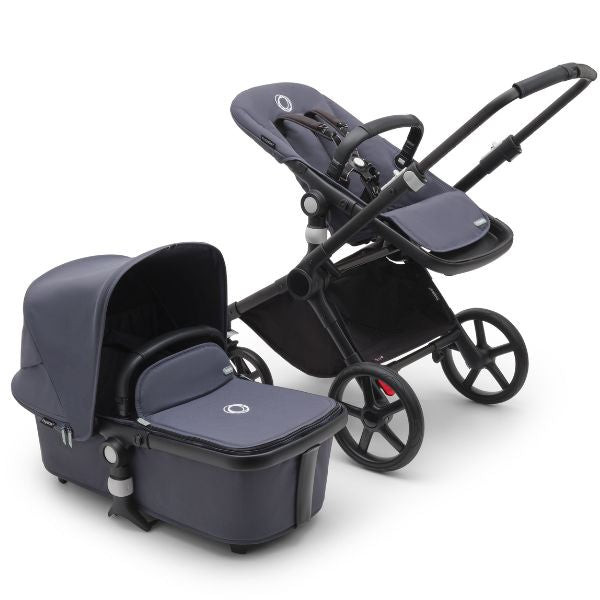 Bugaboo Fox Cub Complete Pram Black/Stormy Blue-Stormy Blue TRAVEL SYSTEM (includes Bugaboo Turtle car seat with base & adaptors)