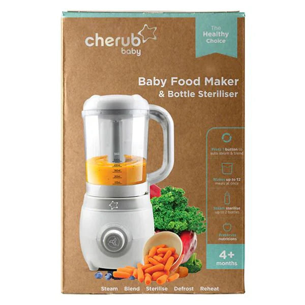 Cherub Baby Easycook Baby Food Maker & Bottle Sterilizer + Reusable Baby Food & Yogurt Pouches Bundle Kit V2