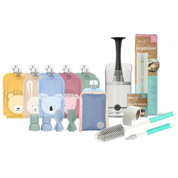 Cherub Baby Reusable Baby Food And Yoghurt Pouches Bundle Kit Cerulean & Sage