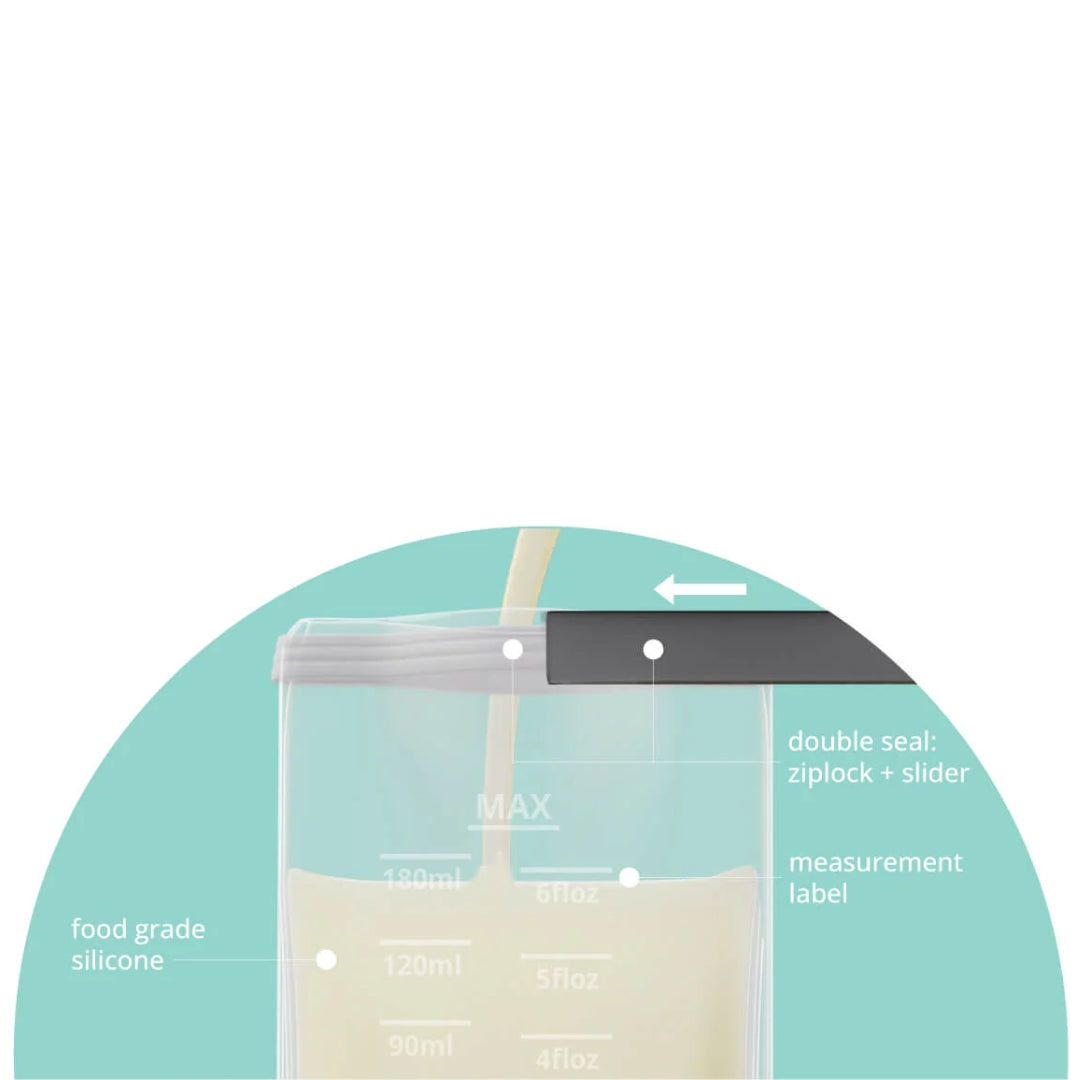 Cherub Baby Reusable Silicone Breast Milk & Food Pouches 5pk 180ml