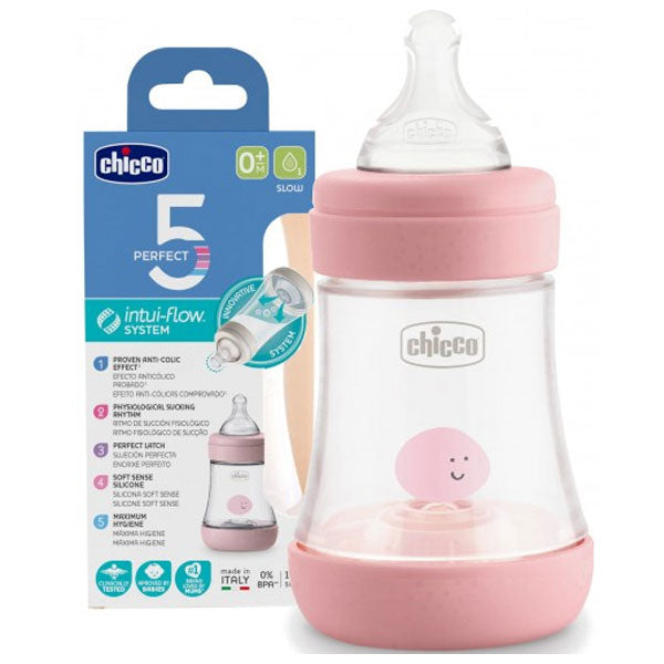 Chicco Perfect5 Silicone Bottle 150ml Slow Flow 0m+ Pink