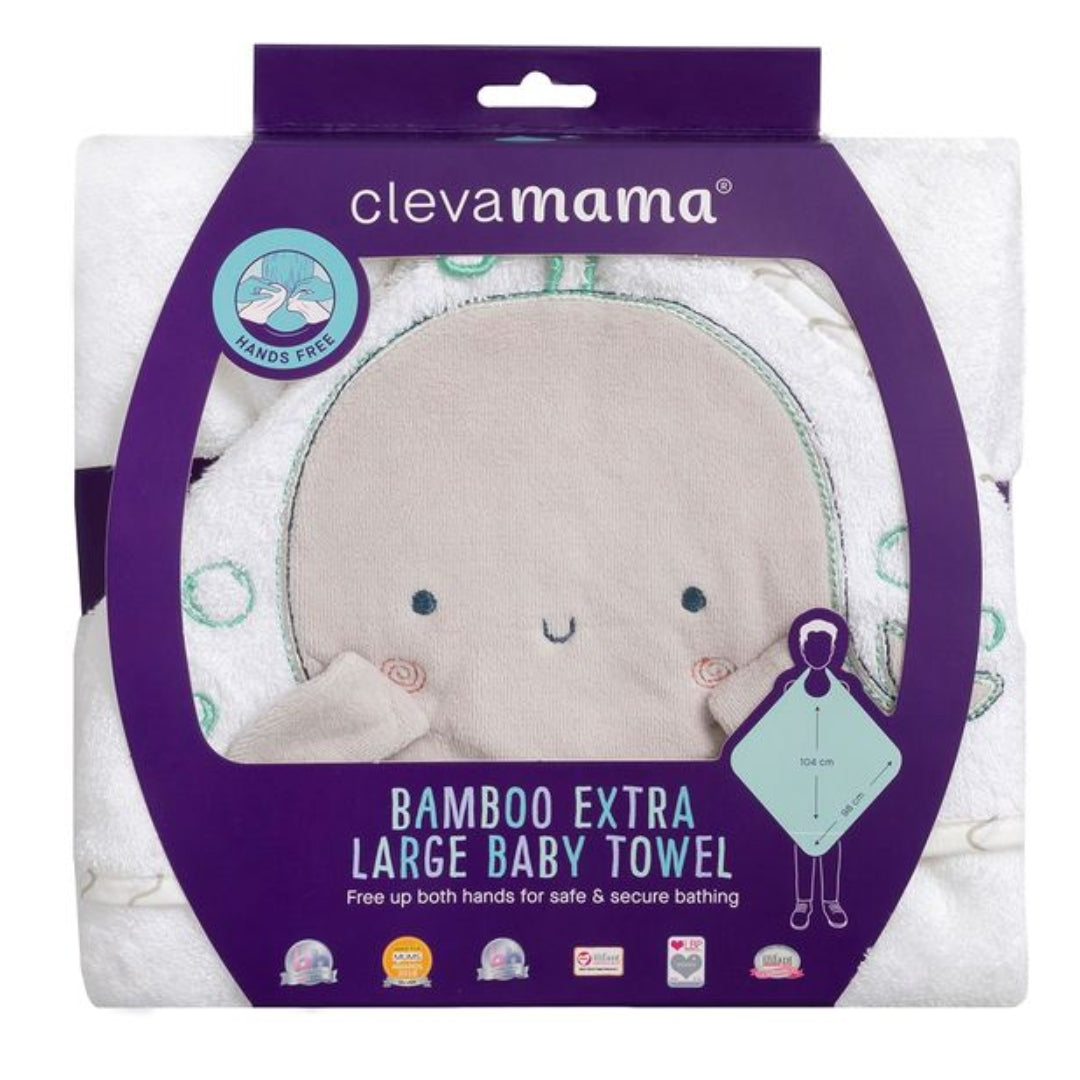 ClevaMama Bamboo Apron Bath Towel White/Grey