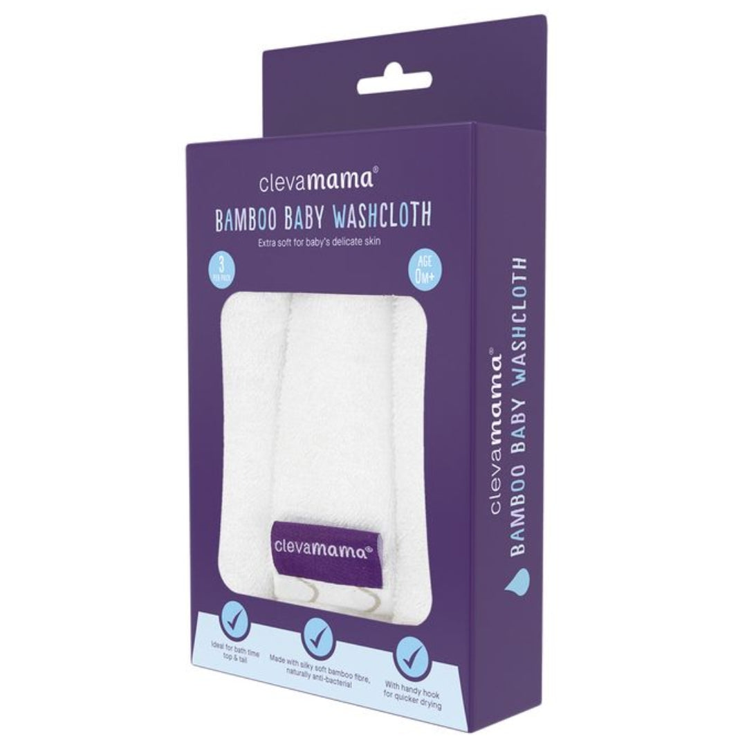 ClevaMama Bamboo Baby Washcloth Set 3pk White/Grey