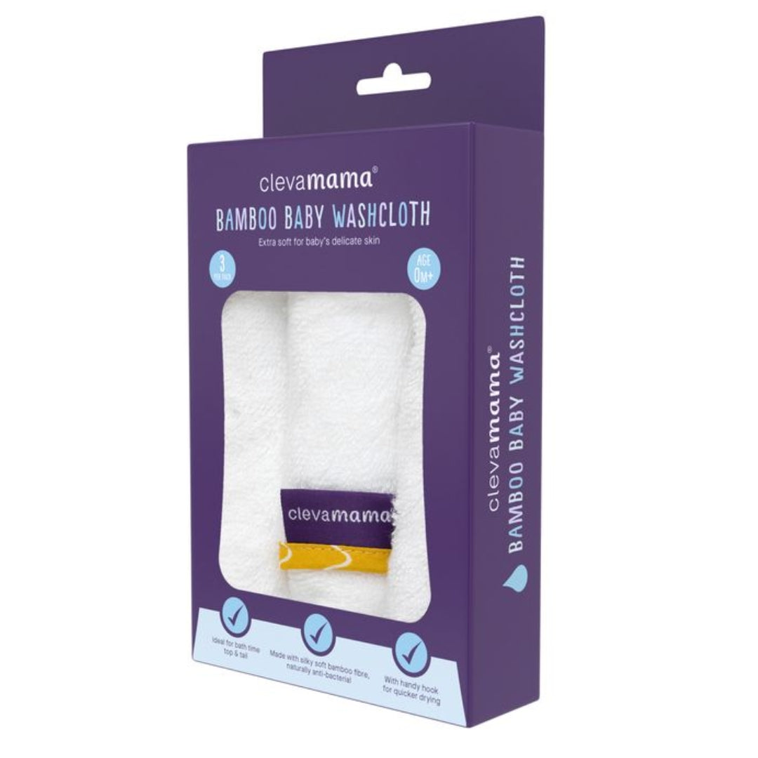 ClevaMama Bamboo Baby Washcloth Set 3pk White/Honey
