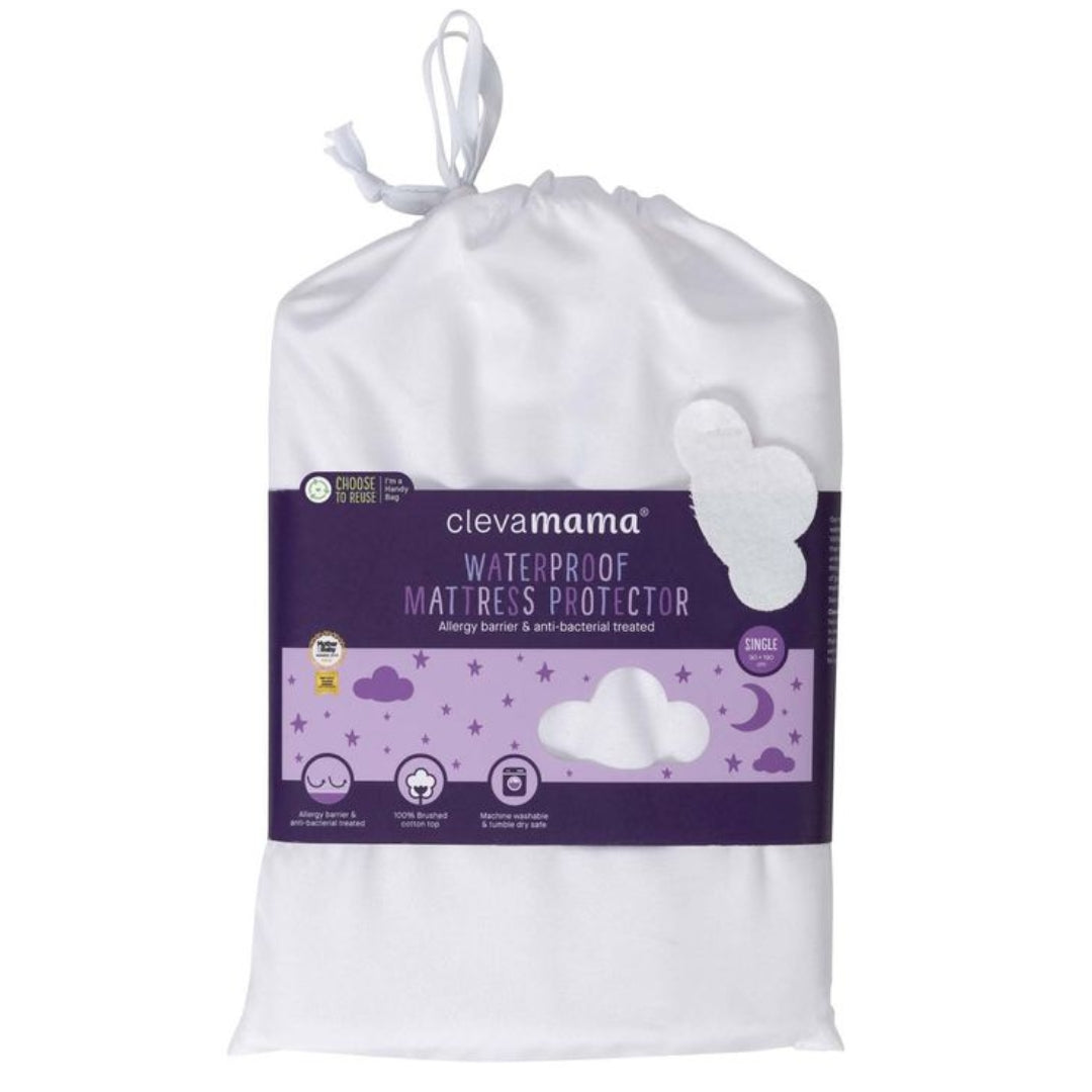 ClevaMama Brushed Cotton Single Bed Fitted Waterproof Mattress Protector