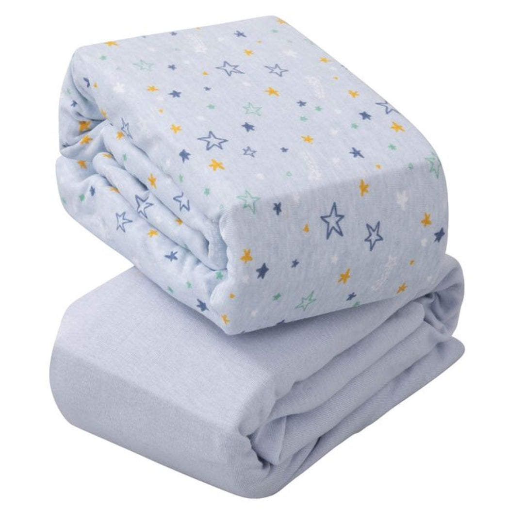 ClevaMama Jersey Cotton Fitted Sheets One Size Cot & Cot Bed 2pk Blue