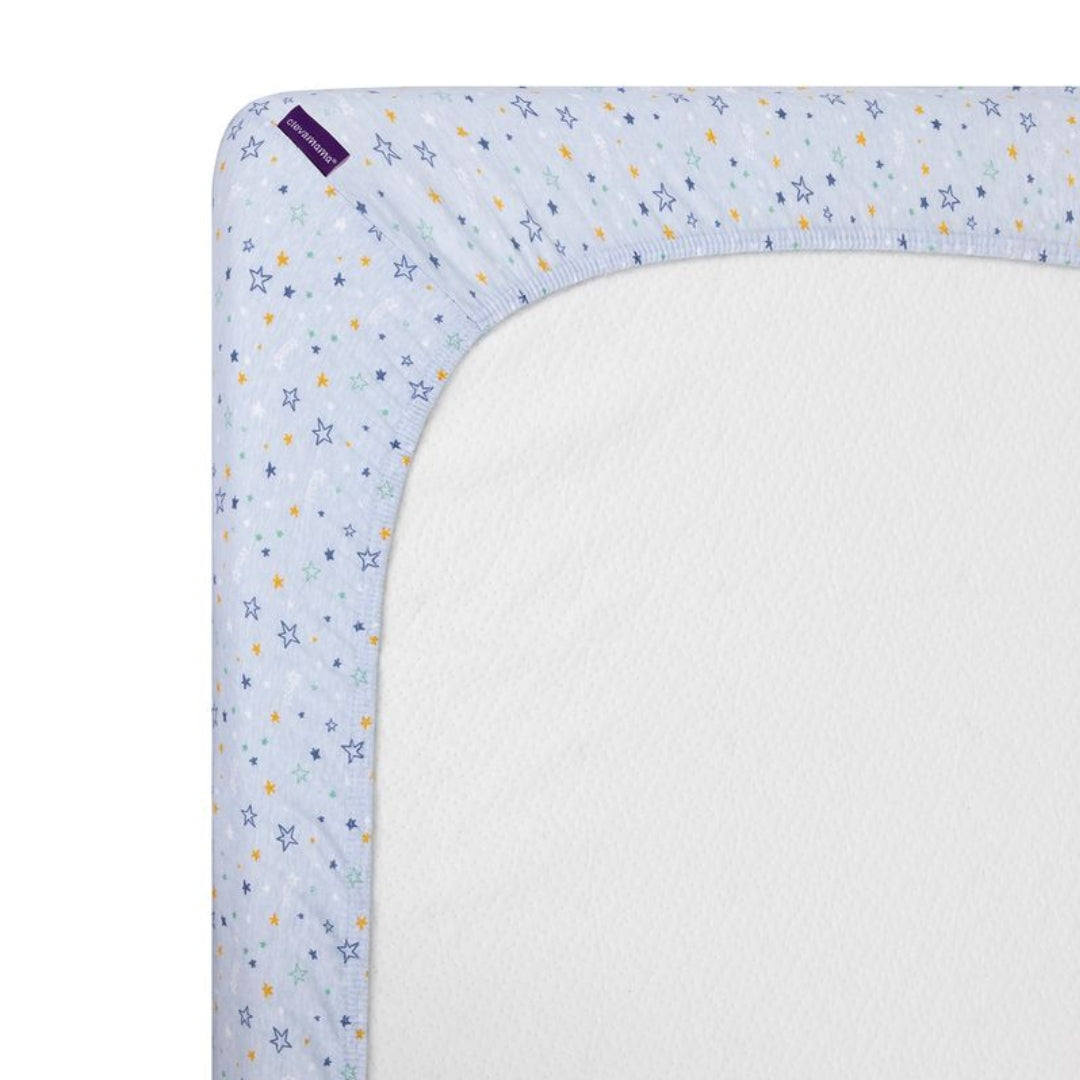 ClevaMama Jersey Cotton Fitted Sheets One Size Cot & Cot Bed 2pk Blue