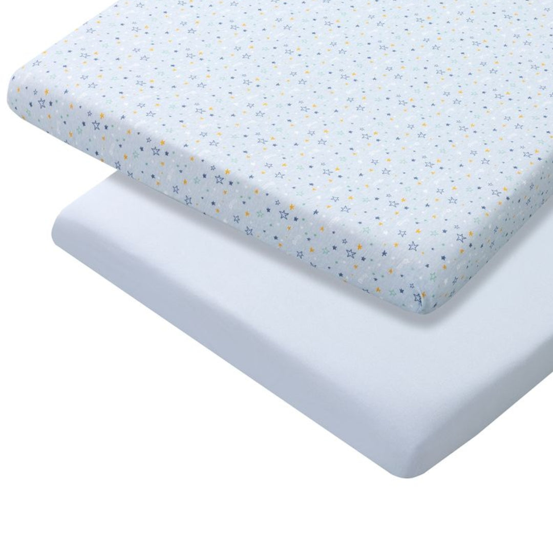 ClevaMama Jersey Cotton Fitted Sheets One Size Cot & Cot Bed 2pk Blue