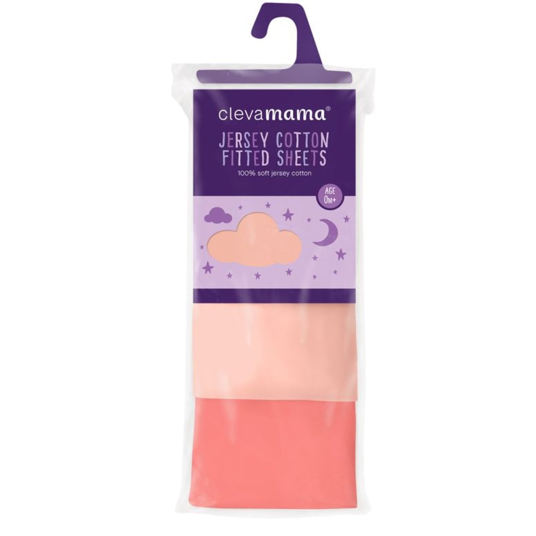 ClevaMama Jersey Cotton Fitted Sheets Compact Cot 2pk Coral