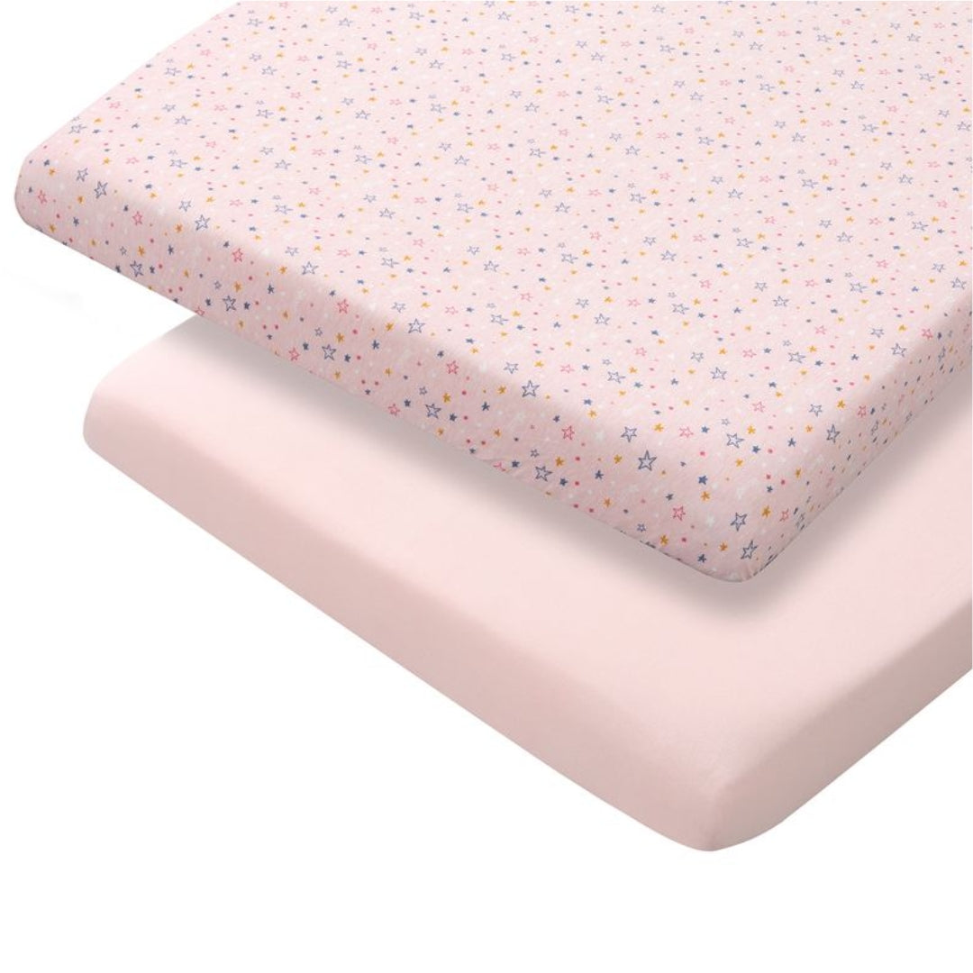 ClevaMama Jersey Cotton Fitted Sheets One Size Cot & Cot Bed 2pk Pink
