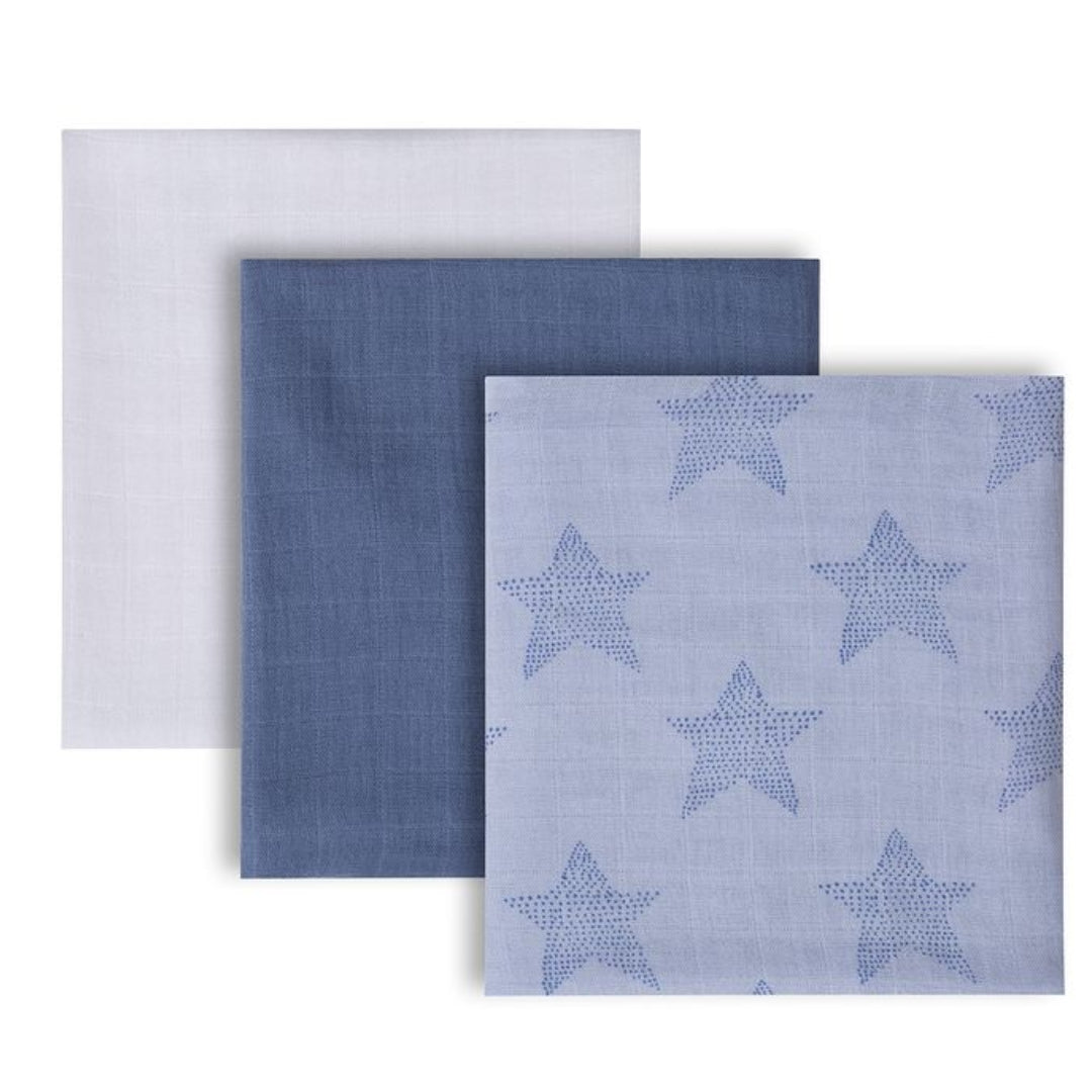 ClevaMama Muslin Cloth Set - Super Soft Bamboo & Cotton 3 Pack Blue