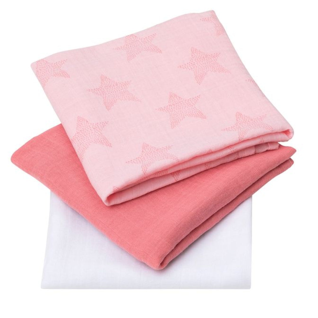 ClevaMama Muslin Cloth Set - Super Soft Bamboo & Cotton 3 Pack Pink