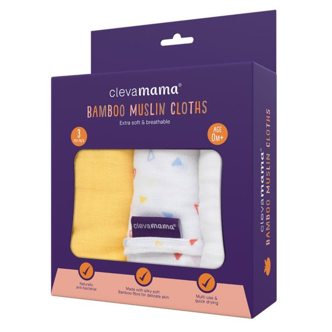 ClevaMama Muslin Cloth Set - Super Soft Bamboo & Cotton 3 Pack Yellow