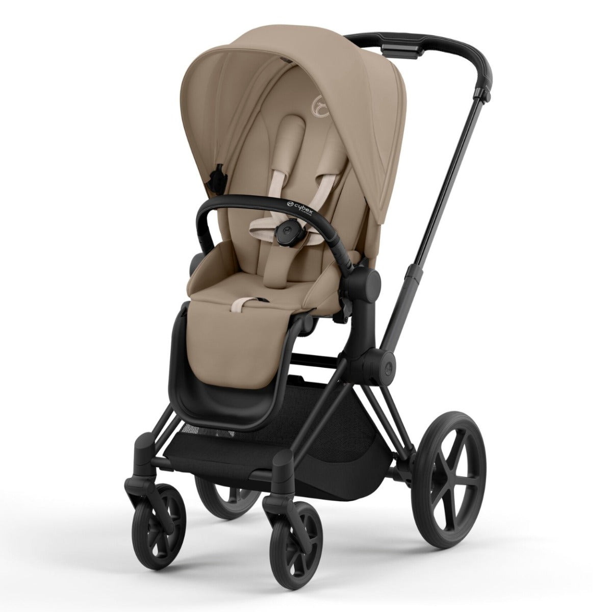 Cybex Priam V22 Pram with Matt Black Chassis + Priam Lux Carry Cot 2024 Sepia Black + Cloud Q Capsule with Base Stardust Black
