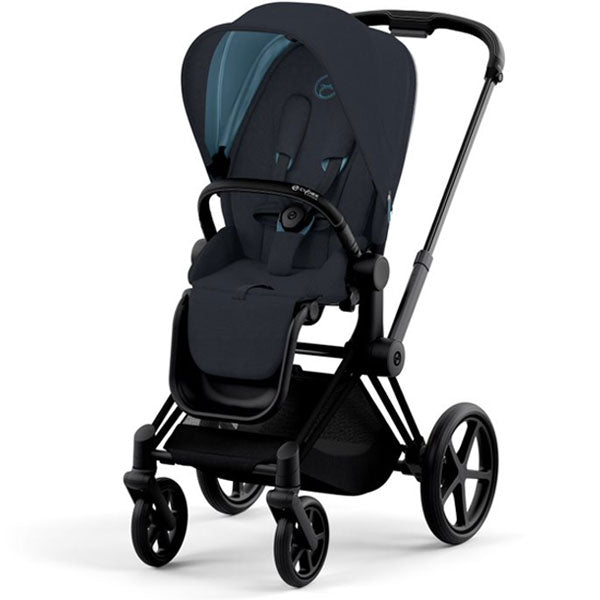 Cybex Priam V22 Pram with Matt Black Chassis + Priam Lux Carry Cot 2024 Sepia Black + Cloud Q Capsule with Base Stardust Black