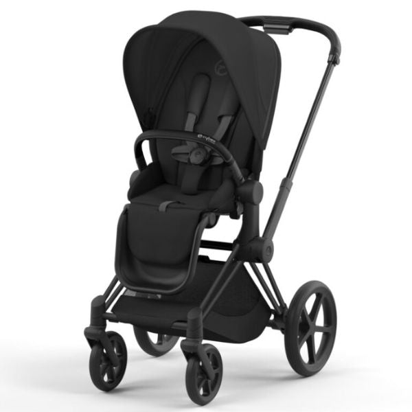 Cybex Priam V22 Pram with Matt Black Chassis + Priam Lux Carry Cot 2024 Sepia Black + Cloud Q Capsule with Base Stardust Black