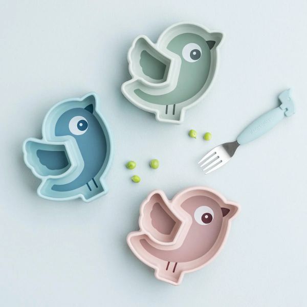 Done By Deer Silicone Stick & Stay Snack Plate Birdee Powder