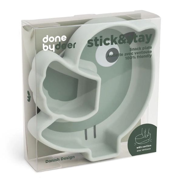Done By Deer Silicone Stick & Stay Snack Plate Birdee Green