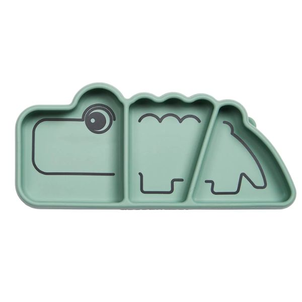 Done By Deer Silicone Stick & Stay Snack Plate Croco Green