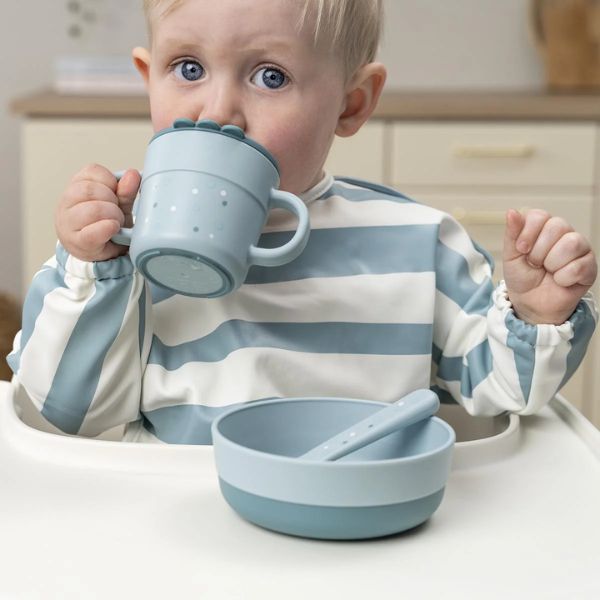 Done By Deer Sleeved Pocket Bib Stripes Blue