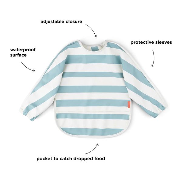 Done By Deer Sleeved Pocket Bib Stripes Blue