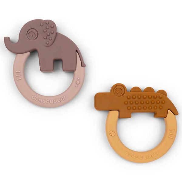 Done By Deer Teether 2 Pack Deer Friends Mustard/Powder