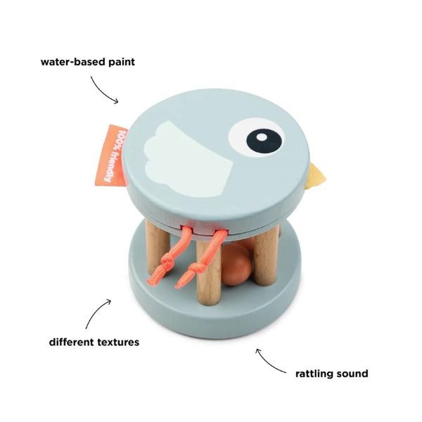 Done By Deer Wooden Rattle Birdee Blue