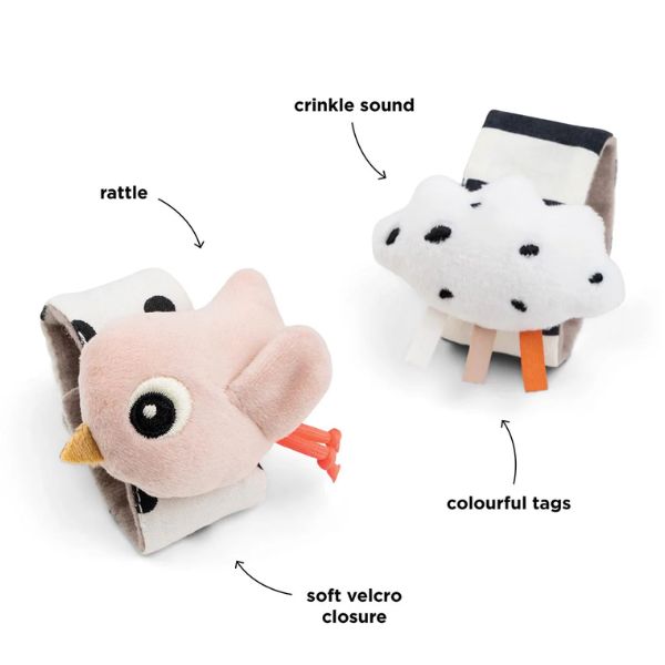 Done By Deer Wrist Rattle Set 2-pack Happy Clouds Powder