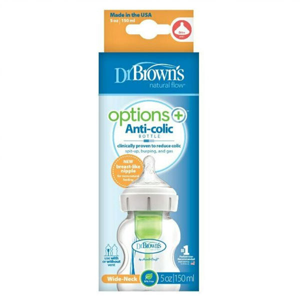 Dr Brown’s 150 ml Wide Neck Feeding Bottle Options+ with Level 1 Teat, 1 Pack