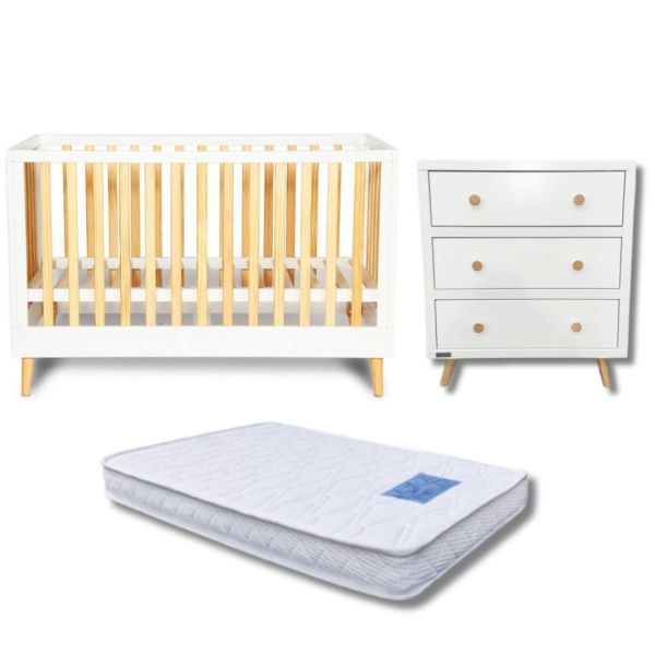 Eldita Kent Cot White/Natural with Mattress + Kent Chest