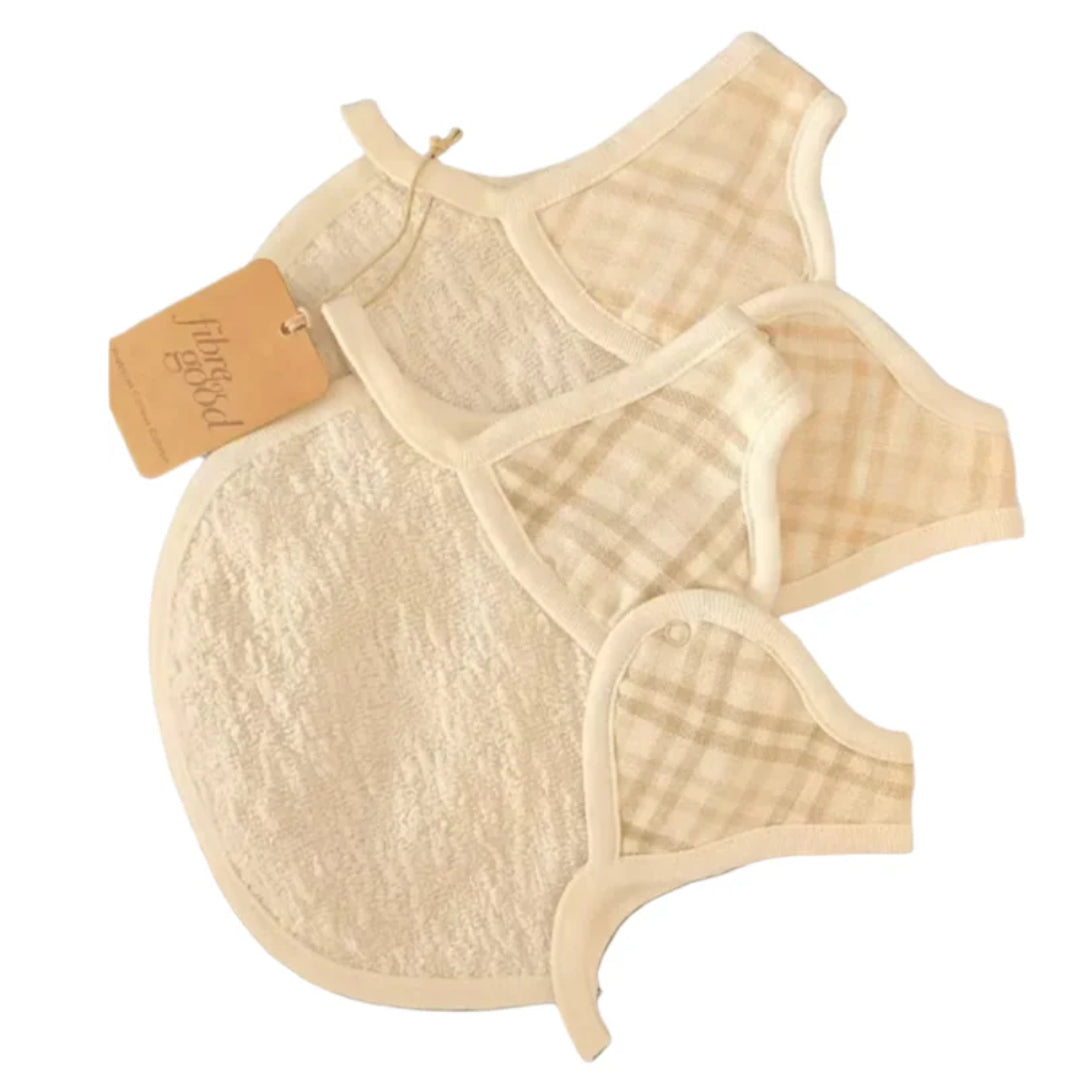 Fibre For Good Undyed Organic Cotton Fitted Bibs 2 Pack Check
