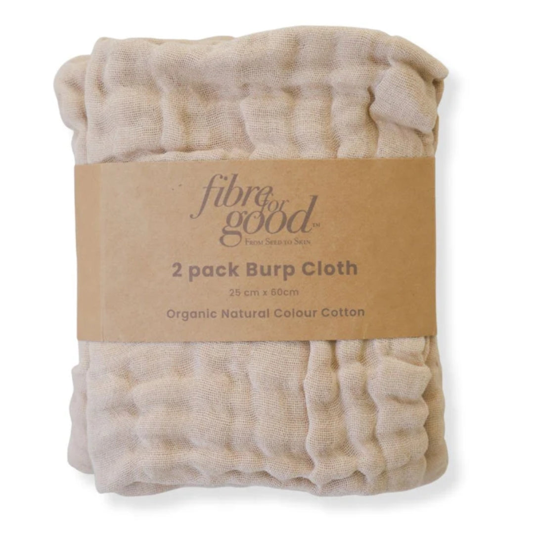 Fibre For Good Undyed Organic Cotton Muslin Burp Cloths 2 Pack Brown