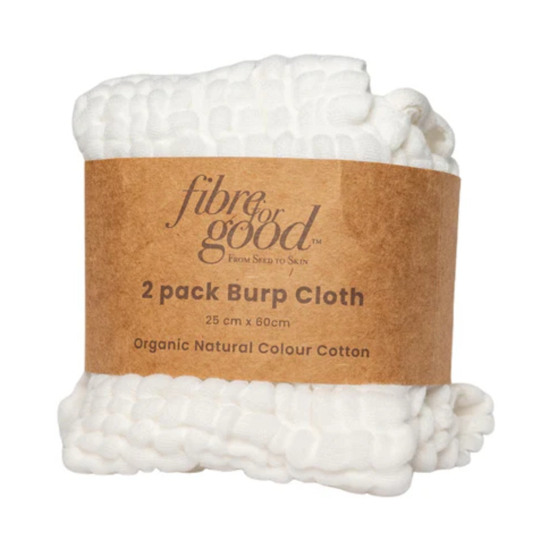 Fibre For Good Undyed Organic Cotton Muslin Burp Cloths 2 Pack White