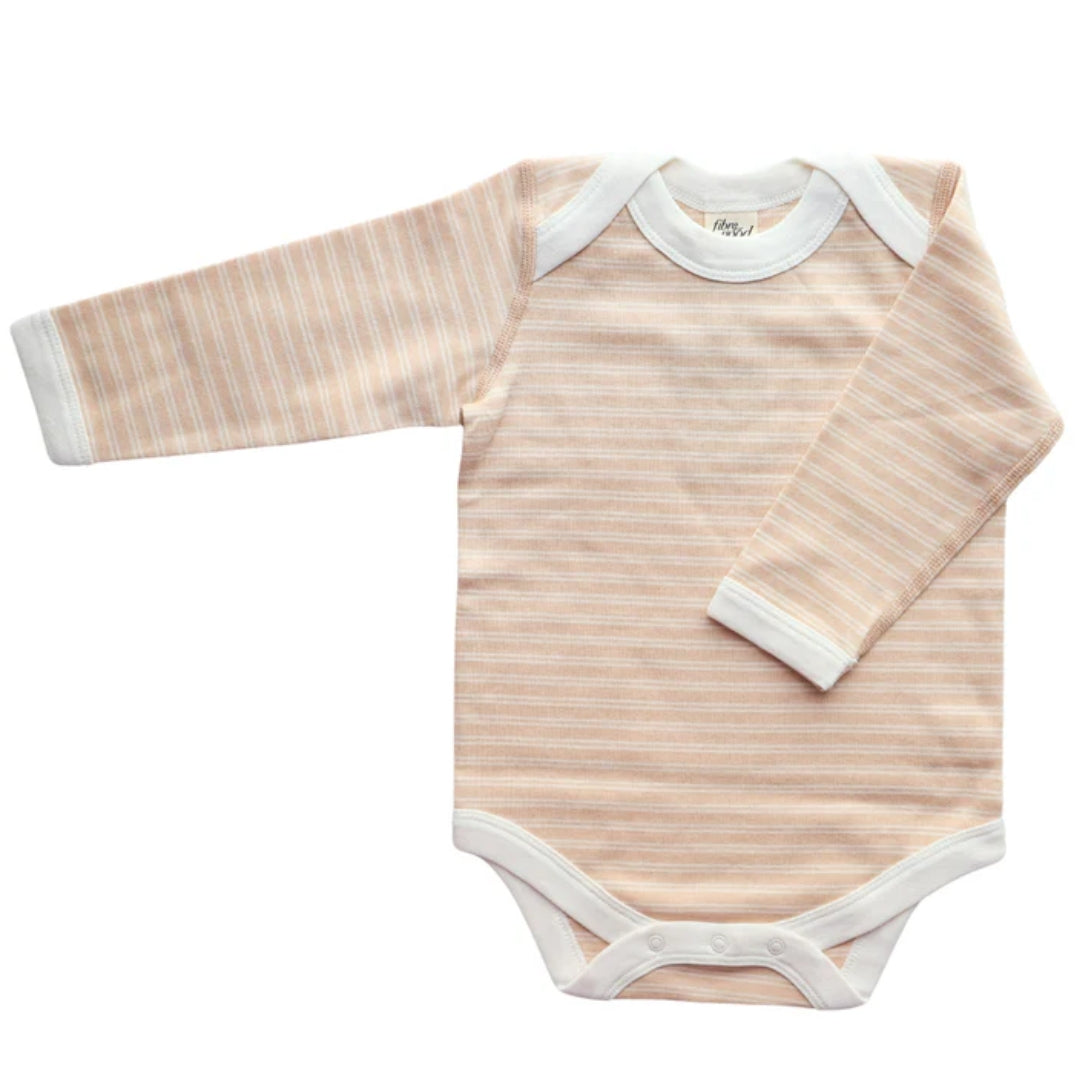 Fibre For Good Undyed Organic Cotton Double Stripe Long Sleeve Bodysuit Brown/Natural