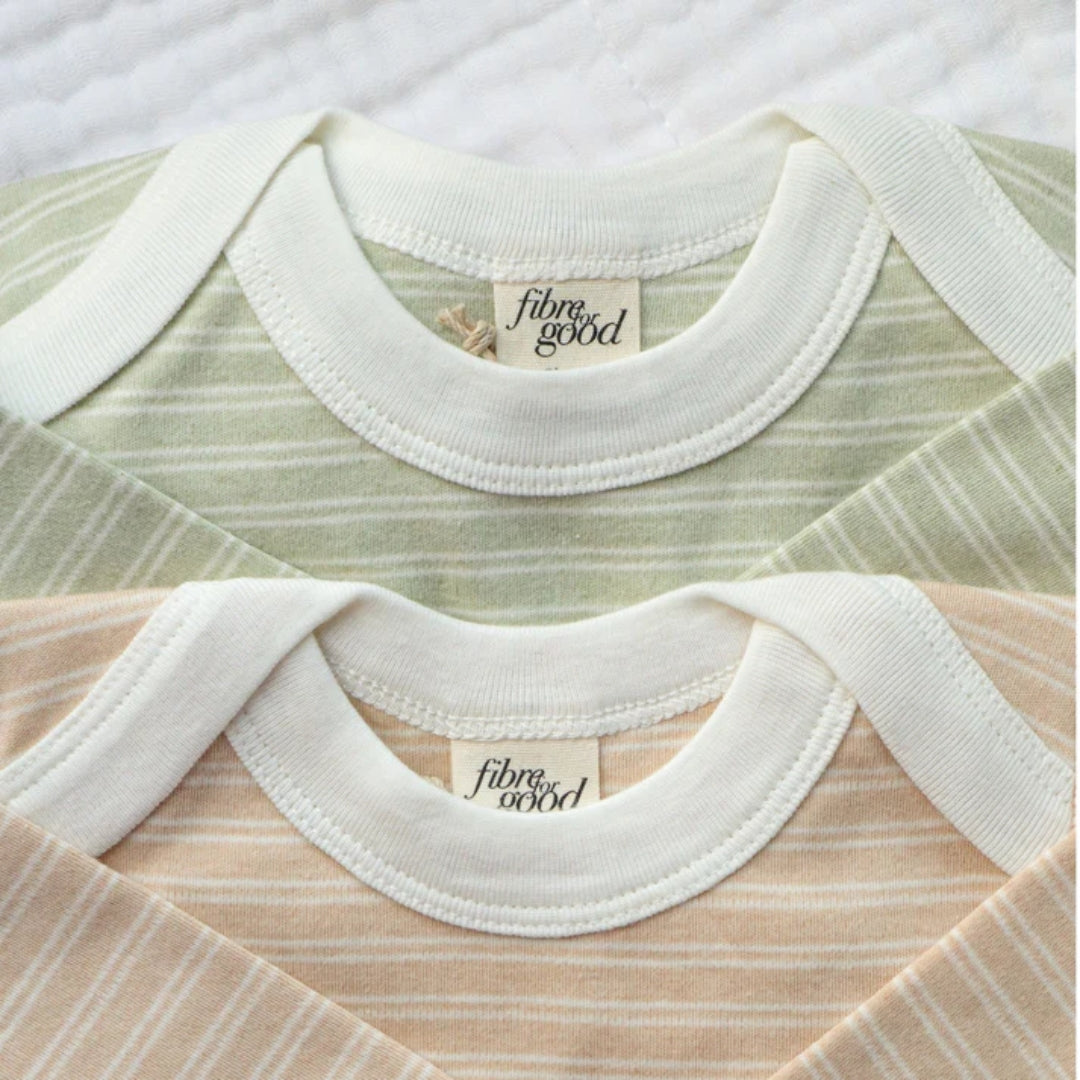 Fibre For Good Undyed Organic Cotton Double Stripe Long Sleeve Bodysuit Brown/Natural