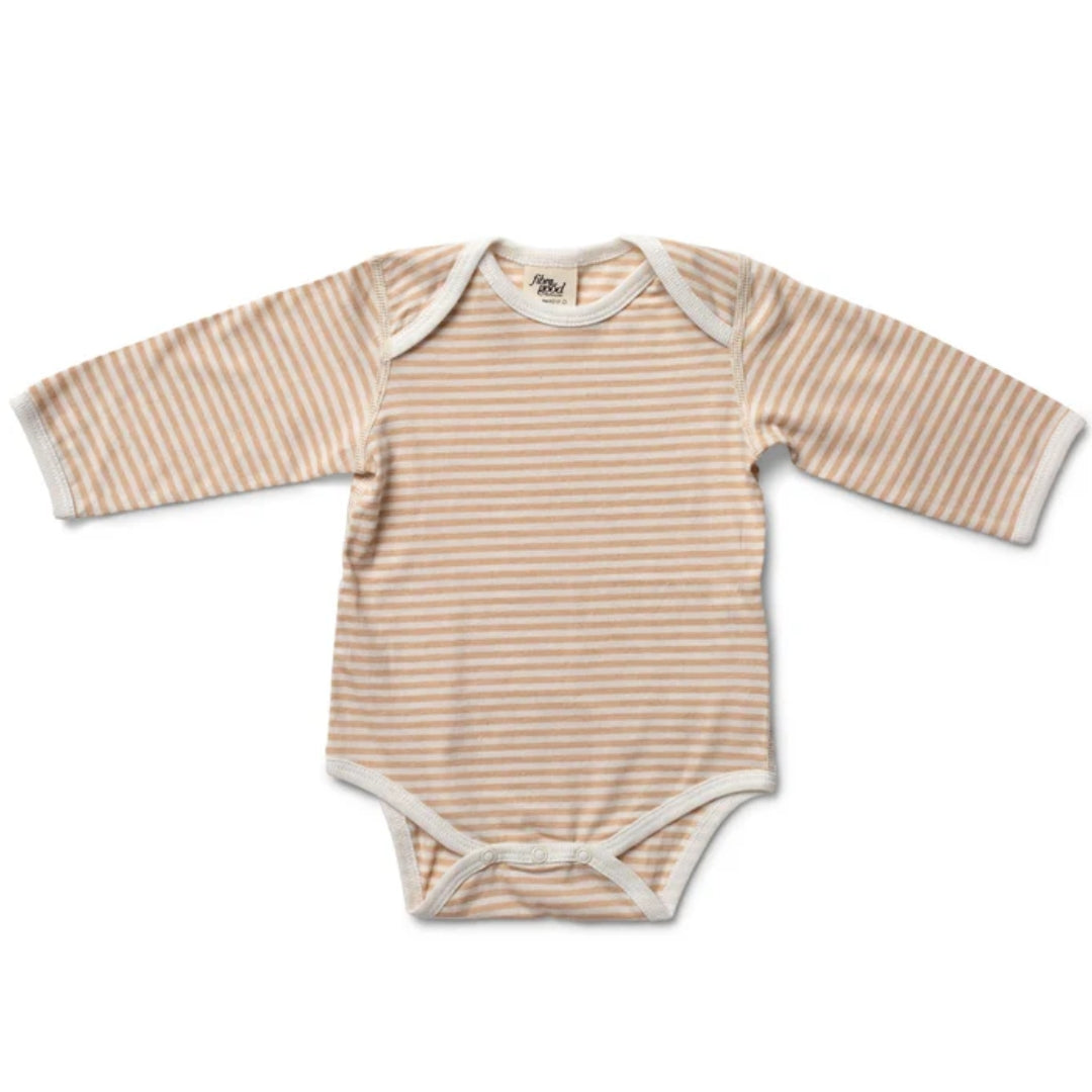 Fibre For Good Undyed Organic Cotton Long Sleeve Jersey Stripe Bodysuit Brown/Natural