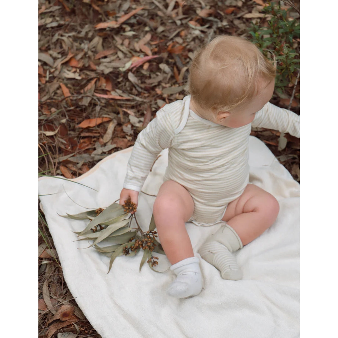 Fibre For Good Undyed Organic Cotton Long Sleeve Jersey Stripe Bodysuit Sage/Natural