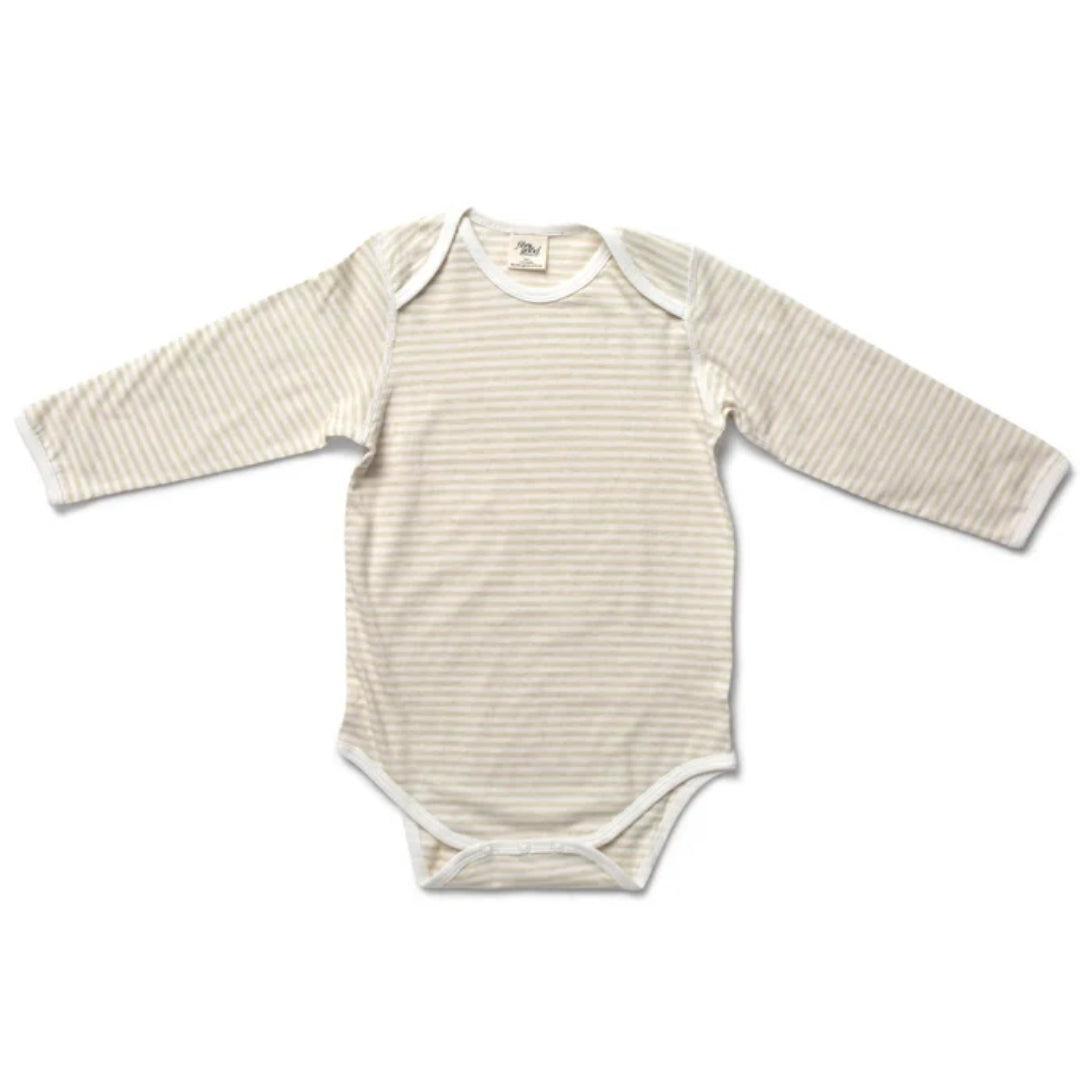 Fibre For Good Undyed Organic Cotton Long Sleeve Jersey Stripe Bodysuit Sage/Natural