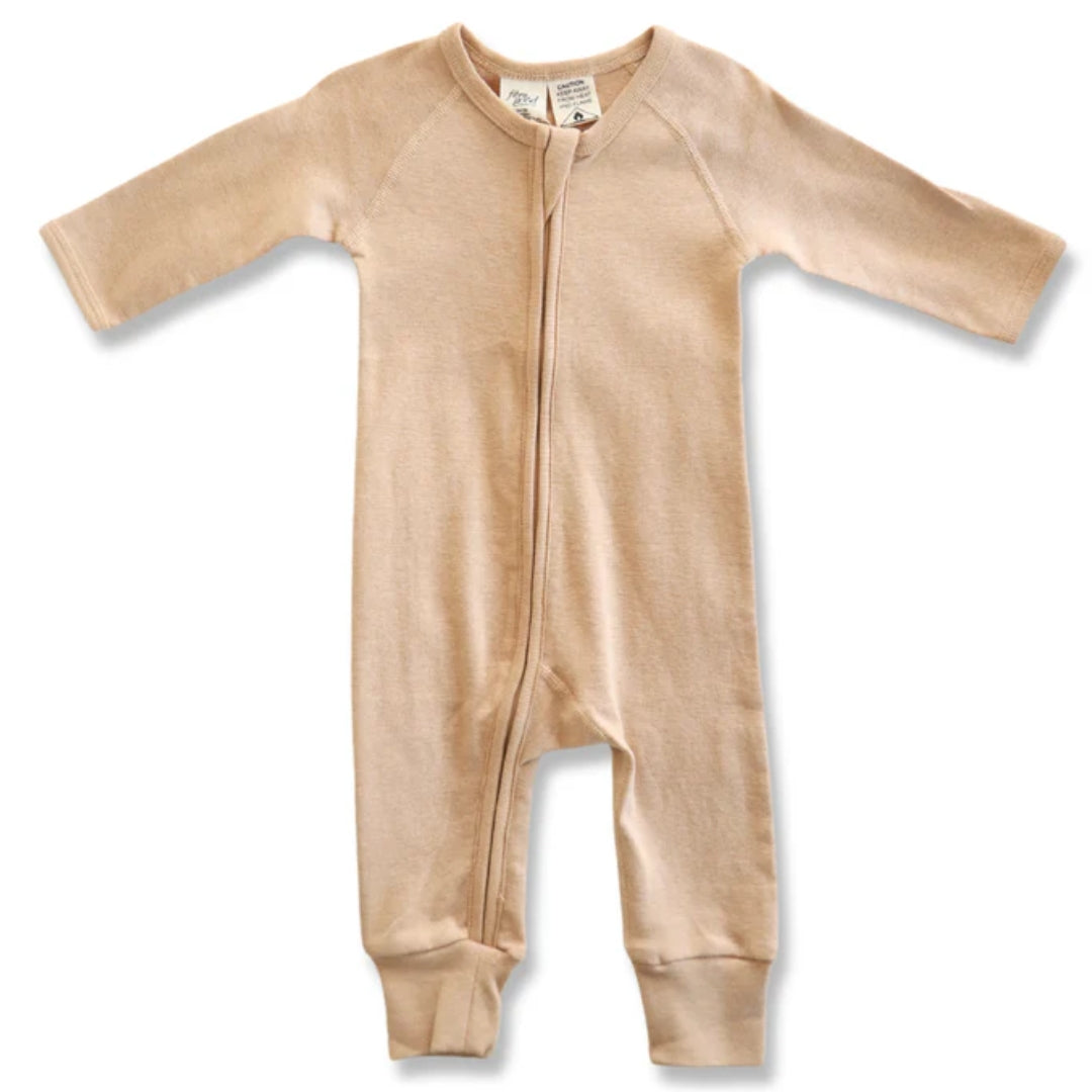Fibre For Good Undyed Organic Cotton Long Sleeve Zip Romper Dark Brown
