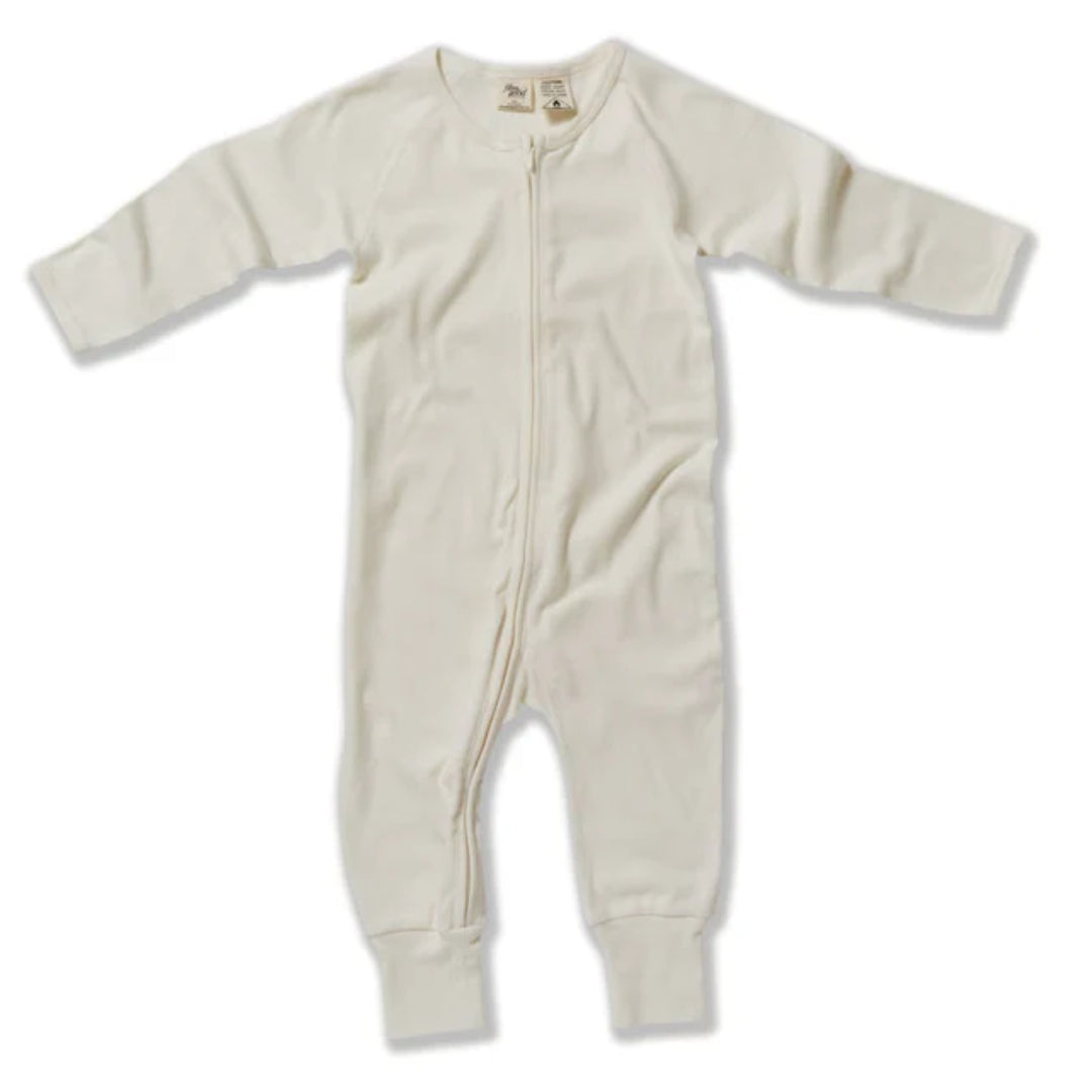 Fibre For Good Undyed Organic Cotton Long Sleeve Zip Romper Natural White