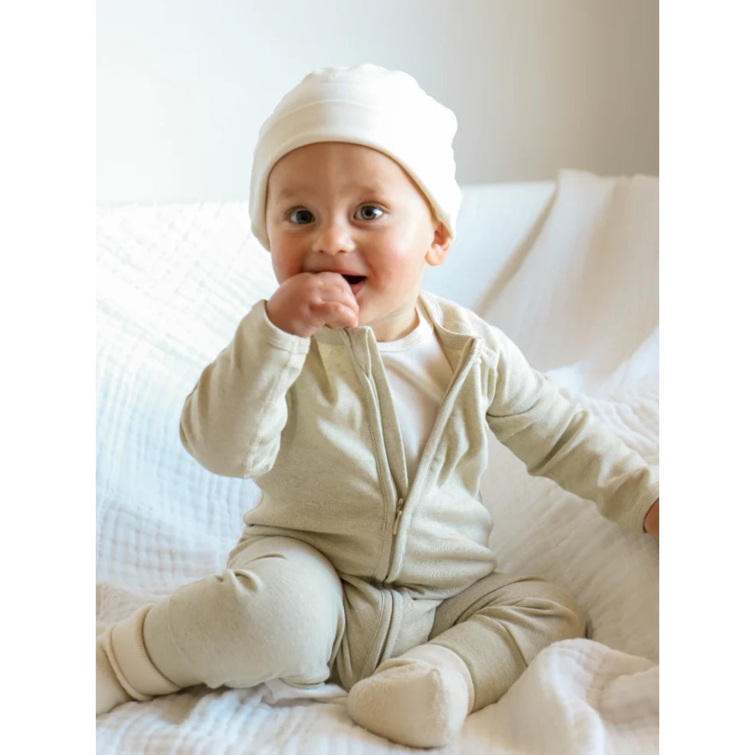 Fibre For Good Undyed Organic Cotton Long Sleeve Zip Romper Natural White